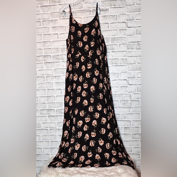 Floral Black Maxi Dress adjustable straps forever 21 plus size‎ 3X elastic waist - Picture 1 of 7